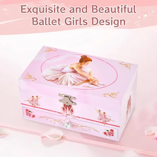 Miniatura 5 de Joyero musical de bailarina clásica con cajón y bailarina, regalos para niñas para almacenamiento de joyas, caja de música para niñas de 3 a 12 años