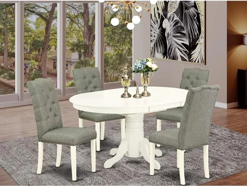 Miniatura 22 de HomeStock El juego de mesa de comedor de 5 piezas incluye una mesa de cocina ovalada con hojas y 4 sillas de comedor Parson de piel sintética