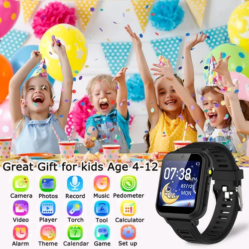 Miniatura 8 de Cosjoype - Reloj inteligente de juego para niños de 4 a 12 años, con 24 juegos de rompecabezas, cámara, pantalla táctil HD, reproductor de música
