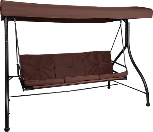 Miniatura 2 de BizChair Hamaca de toldo de columpio de patio de conversión de acero al aire libre de 3 asientos con cojines/cama de columpio al aire libre (marrón)
