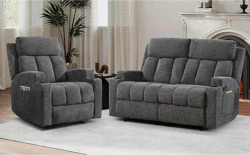 Miniatura 22 de CANMOV Juego de sofá modular reclinable manual, juegos de muebles de tela en forma de L, sofá esquinero modular reclinable y silla reclinable