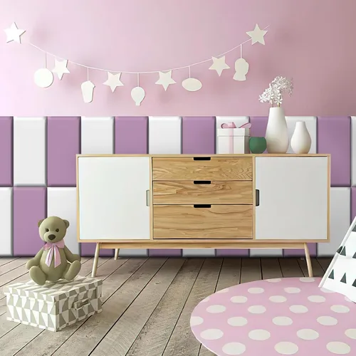 Miniatura 3 de Acolchado de pared para niños, paneles de pared tapizados para cabecera, despegar y pegar, almohadilla de protección de pared para tatami, Púrpura