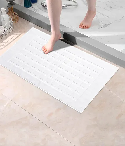 Miniatura 7 de COTTON CRAFT Tapete para bañera – Azulejo esculpido, 100% algodón, ultra absorbente, de baja pelusa, 1000 GSM, tapete de baño de lujo – Alfombra