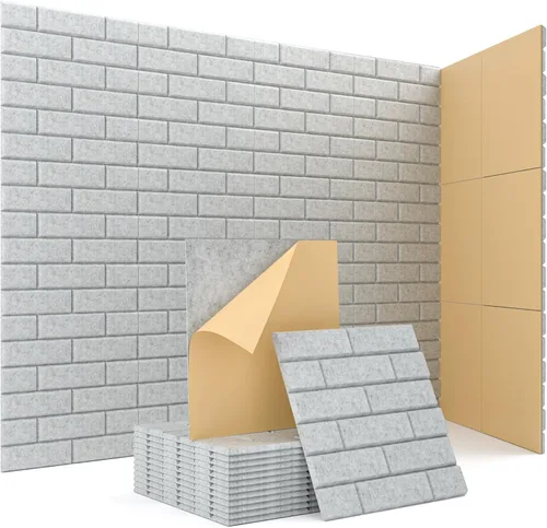 Miniatura 14 de Paneles acústicos para pared con absorción de sonido, paneles de azulejos autoadhesivos de diseño hexagonal en nido de abeja, paquete de 12