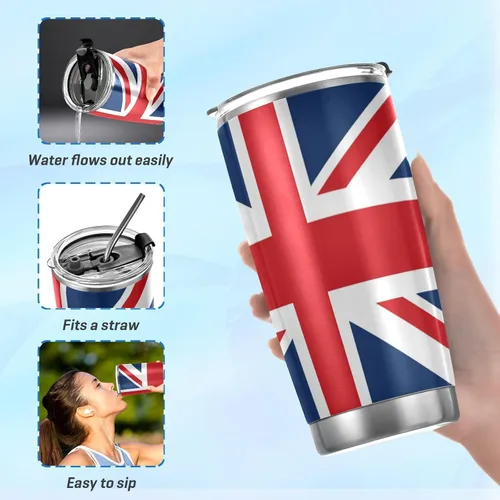 Miniatura 6 de ALAZA Taza aislada de viaje con tapa y pajilla, con diseño de bandera británica de Inglaterra, con tapa y pajilla, botella de agua al vacío de doble