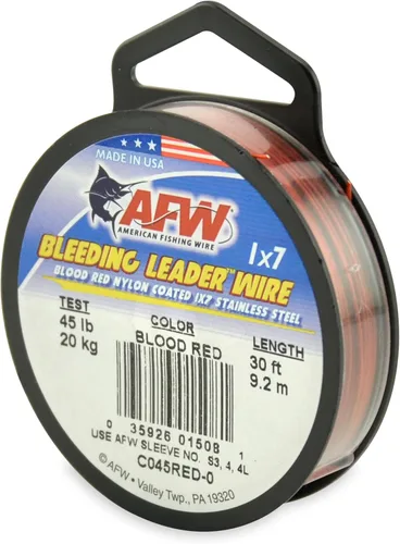 Miniatura 5 de Alambre de pesca americano líder sangrante rojo sangre nylon recubierto 1x7 alambre líder de acero inoxidable