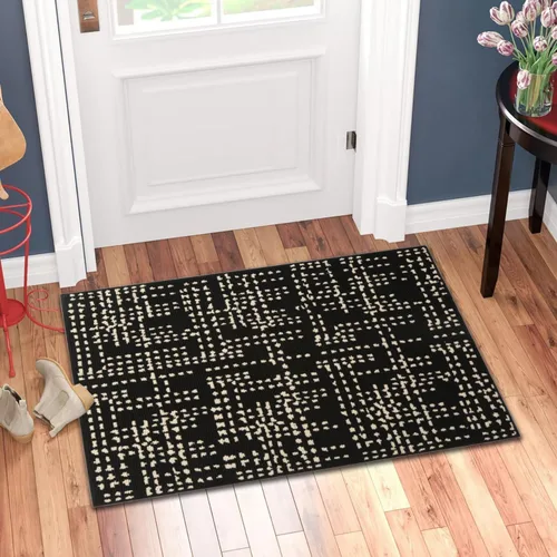 Miniatura 8 de Tapete para puerta delantera, 20 x 32 pulgadas, geométrico a cuadros, color negro, tapetes finos para puerta interior para entrada, patio, negro