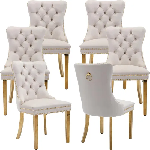 Miniatura 36 de Juego de 2 sillas de comedor modernas de mediados de siglo, sillas de cocina tapizadas de terciopelo beige, sillas de cocina y comedor, patas