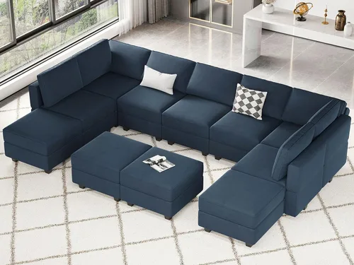 Miniatura 12 de Belffin Sofá modular convertible de gran tamaño con otomanas de almacenamiento, sofá cama seccional extra grande con diván reversible, sofá cama