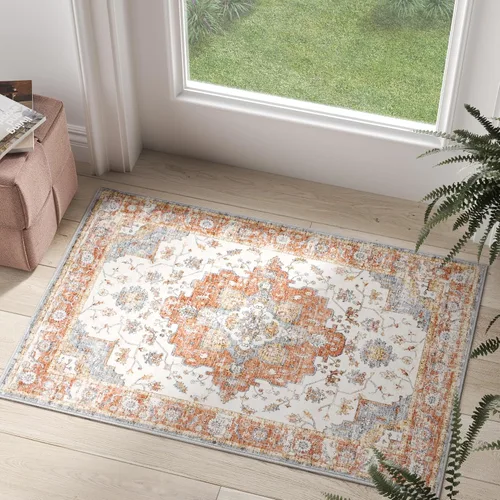 Miniatura 76 de jinchan Alfombra de Área 2x3 pies Alfombra Vintage de Entrada Lavable Bohemia Tapete Interior para Puerta Medallón Floral Tapete Pequeño para Puerta