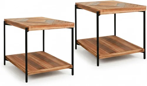 Miniatura 6 de CONSDAN StoneCreek - Juego de mesa de abeto de 4 piezas, madera de abeto maciza, incluye soporte de TV de 65 pulgadas, mesa de café y dos mesas