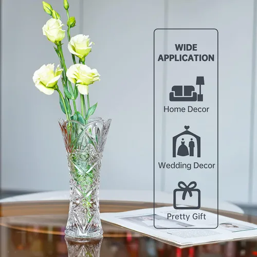 Miniatura 6 de Kanpura Florero de cristal transparente de 7.6 pulgadas, jarrón de cristal grueso para flores y decoración navideña, diseño de girasol (1 unidad)