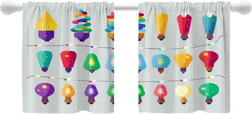 Miniatura 36 de Shrahala Floral Abstract Design Blackout Curtain Tiers, Minimalist Flower Illustration Kitchen Valance Light Blocking Tier Drapes with Rod Pocket, 2