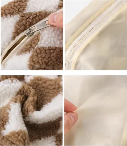 Miniatura 6 de Bolsa de Maquillaje a Cuadros de Felpa Bolsa de Cosméticos Estética a Cuadros Bolsos de Mano Lindos con Cremallera Bolsa de Viaje para Artículos