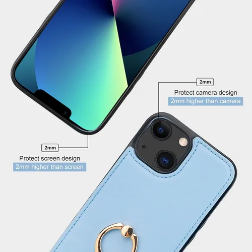 Miniatura 8 de Folosu Funda Compatible con iPhone 13 Cartera con Soporte para Tarjetas, Soporte de Anillo de Dedo con Rotación de 360° y Función Atril Protectora