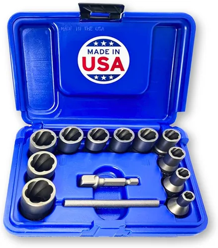 Juego de extractor de pernos de 13 piezas | Juego de enchufes turbo fabricados en Estados Unidos para pernos y tuercas pelados, redondeados y