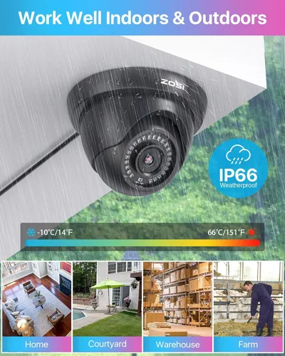Miniatura 5 de ZOSI Paquete de 4 cámaras de seguridad domo 1080P 1920TVL HD-TVI, visión nocturna, cámara CCTV de vigilancia para interiores y exteriores de 2 MP