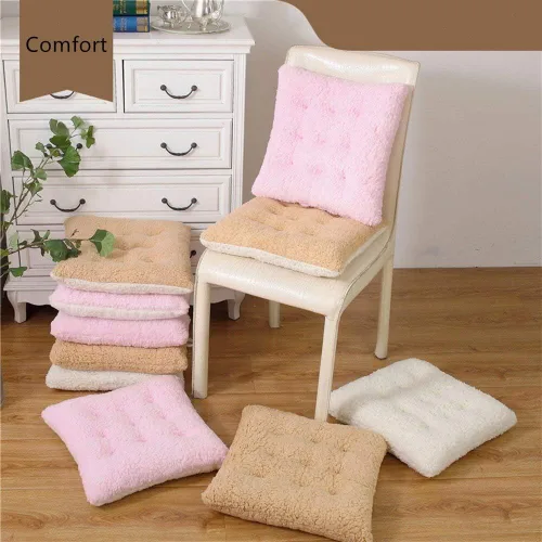 Miniatura 6 de Cojín de asiento cómodo suave para silla, cojín cálido para silla, 16 x 16 x 4 pulgadas, lana de cordero rosa esponjosa para adultos y niños