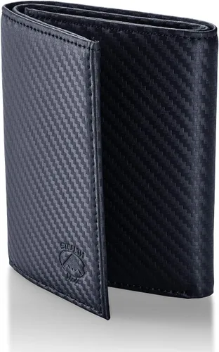 Miniatura 31 de Stealth Mode Cartera de cuero triple RFID para hombres con soporte de identificación abatible (negro)
