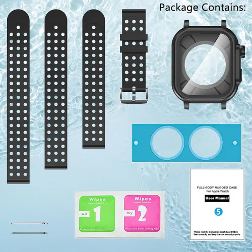 Miniatura 5 de Hensinple Funda impermeable IP68 y correa para Apple Watch Series 3 de 1.654 pulgadas con protector de pantalla, resistente a los golpes, duradera