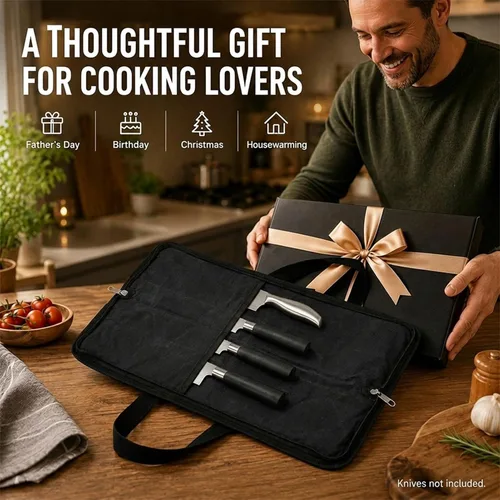 Miniatura 7 de Rollo de cuchillos, bolsa resistente para cuchillos, estuche de lona encerada con 4 ranuras para cuchillos y herramientas de cocina, bolsa