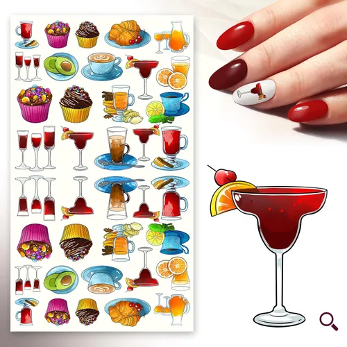 Miniatura 2 de Calcomanías de uñas (5 hojas) FLONZNAIL Sweet Night Coctail Dinner Decoración de uñas