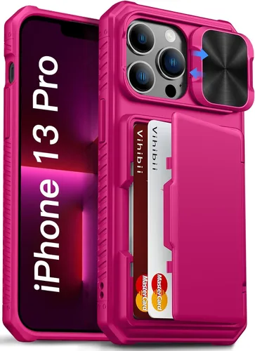 Miniatura 38 de Vihibii Funda para iPhone 13 Pro Max/iPhone 12 Pro Max con tarjetero (4 tarjetas) [bloqueo RFID] y cubierta de cámara deslizante, protección contra