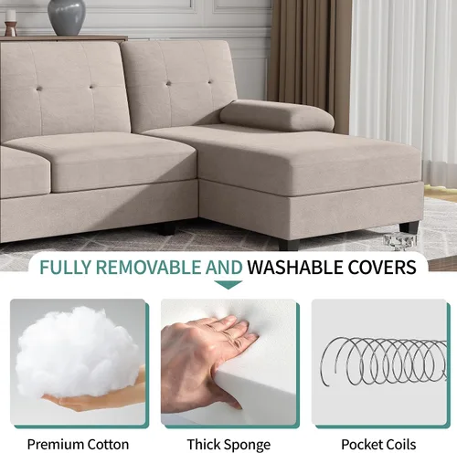 Miniatura 4 de JAMFLY Sofás seccionales para sala de estar, sofá en forma de U, juegos de muebles de sala de estar, sofá modular de 4 asientos con diván, beige