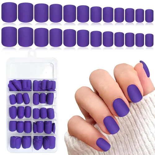240 uñas postizas cuadradas a presión, uñas postizas cortas, color morado mate, uñas postizas cortas a presión, uñas postizas cuadradas, uñas