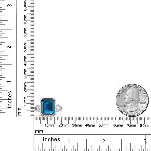 Miniatura 35 de Gem Stone King 5-8 Cttw Halo Ring for Women 925 Sterling Silver Emerald Cut 12X10MM Gemstone Birthstone Fine Jewelry for Her Mom Wife