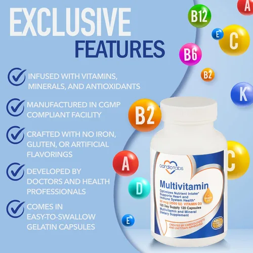 Miniatura 2 de Multivitamínico - Suplementos para el corazón y la inmunidad para hombres y mujeres, multivitamínico para hombres y mujeres, con minerales complejo