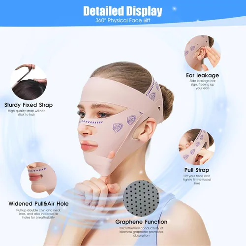 Miniatura 2 de Máscara de elevación facial de línea V mejorada, correa de barbilla para dormir, máscara de elevación de línea en V, correa de adelgazamiento Rosa