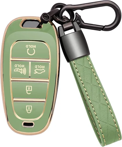 Miniatura 15 de Funda para llavero Hyundai, 5 botones, TPU suave con llavero de cuero, protección de 360 grados, funda para llave de automóvil, compatible con R