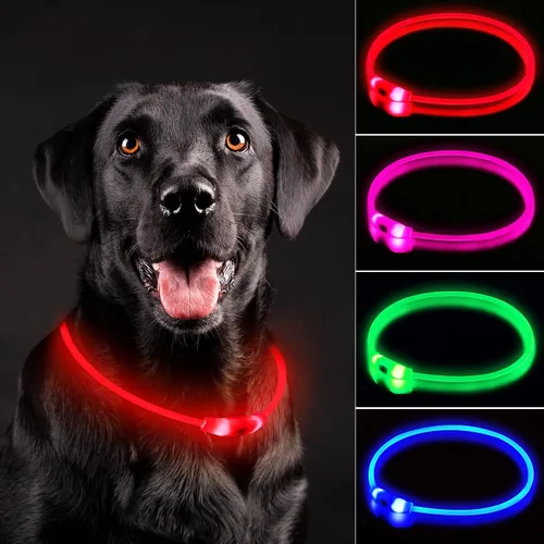 NOVKIN Collar de perro con luz LED, collar de perro con luz recargable, luces para perros impermeables IP67 para caminar por la noche, collar de Rojo