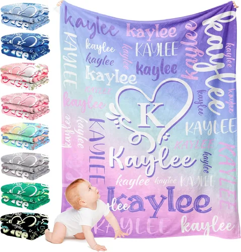 Miniatura 9 de Mantas personalizadas con nombre para niños, mantas personalizadas con nombre para niños y niñas, regalos de cumpleaños personalizados para bebé