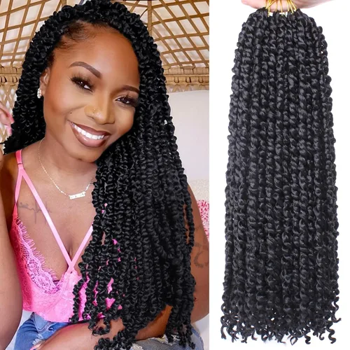 Miniatura 17 de Leeven Paquete de 8 paquetes de cabello de ganchillo pret wisted Passion Twist de 10 pulgadas, color negro natural, extensiones de cabello corto