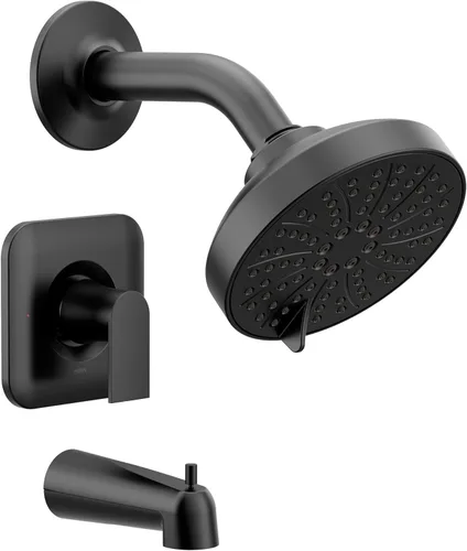 Moen Genta LX Negro Mate Juego de Ducha Moderno con Equilibrio de Presión con Cabezal de Ducha, Manija de Palanca y Caño de Bañera, Requiere Válvula
