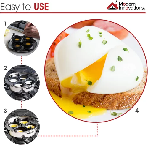 Miniatura 2 de Innovaciones modernas de acero inoxidable 4 Pan de cazador furtivo de huevo conjunto con hueveras, bandeja, recipiente, tapa y espátula