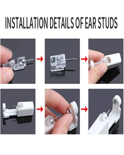 Miniatura 7 de Kit de perforación de oreja, 2 piezas, sin dolor, fácil de usar en casa, kit de pistola de perforación de oreja con aretes (dorado)