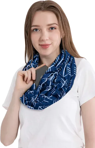 Miniatura 4 de elzama Infinity Loop Jersey Scarf with Hidden Zipper Pocket Printed Patterns for Women - Travel Wrap for Fall Winter