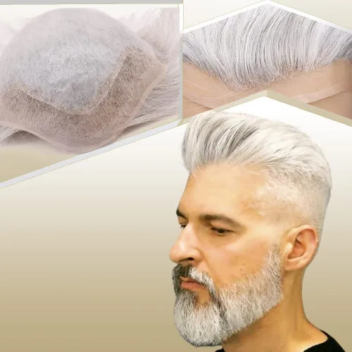 Miniatura 12 de Peluca de cabello humano europeo de repuesto para hombre, encaje suizo frontal, 0.003 in, piel fina, poliuretano, con bucle, 10 x 8 pulgadas