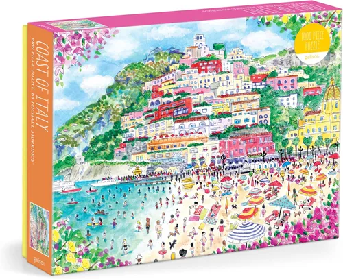 Galison Costa de Italia – Rompecabezas de 1000 piezas Michael Storrings con hermosa obra de arte de la playa de verano de Positano, Italia