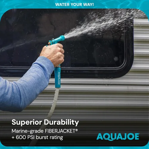 Miniatura 9 de Aqua Joe AJFJH50-58-RV - Manguera de agua para autocaravana con chaqueta flexible de fibra de grado marino, 50 pies, herramienta de riego