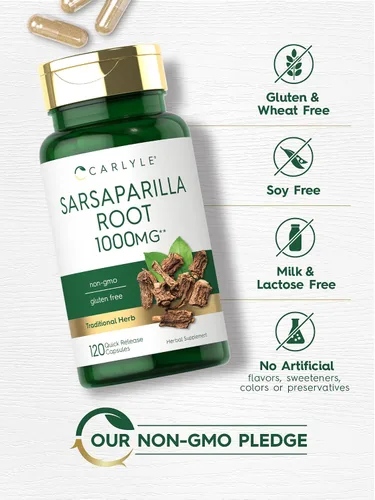 Miniatura 4 de Carlyle Suplemento de extracto de raíz de zarzaparrilla, 120 cápsulas, fórmula tradicional de hierbas, sin OMG, sin gluten