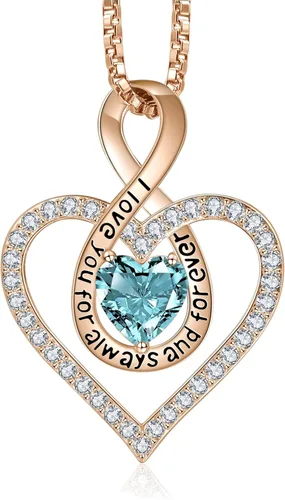 LIANYU 18K Rose Gold Plated Necklace for Women, Infinity Heart Necklace for Women Birthstone Necklace for Women Birthday Gifts for Wife Girlfriend