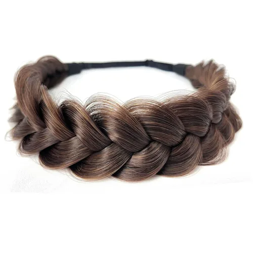 Miniatura 14 de Diadema trenzada sintética clásica de cabello con hebras anchas para boda, trenzas esponjosas desordenadas, banda para peluca, accesorio de belleza