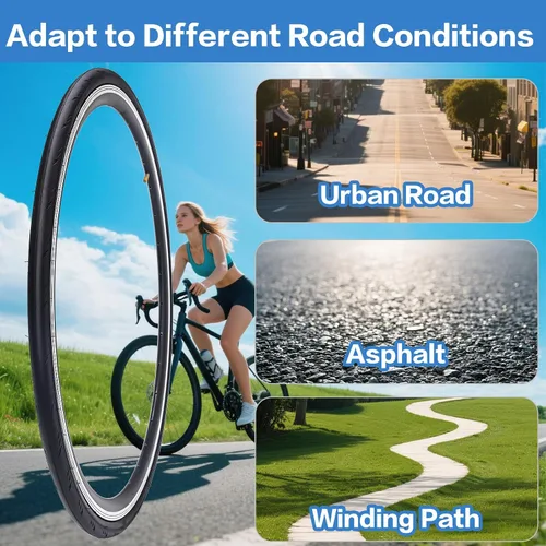 Miniatura 7 de Paquete de 2 neumáticos plegables 700x28C para bicicleta de carretera, 700C, neumáticos de repuesto con cuentas plegables, resistentes a pinchazos