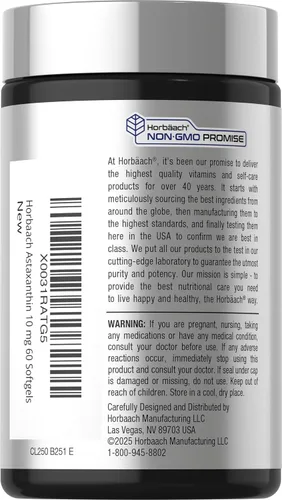 Miniatura 3 de Horbäach Suplementos de astaxantina 10 mg 60 cápsulas blandas Fórmula derivada de algas Sin OMG, sin gluten