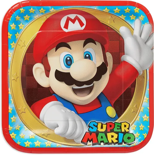 Platos de papel multicolor Super Mario Brothers (paquete de 8) – 9 pulgadas – Perfecto para fiestas de cumpleaños, eventos temáticos y lanzamientos