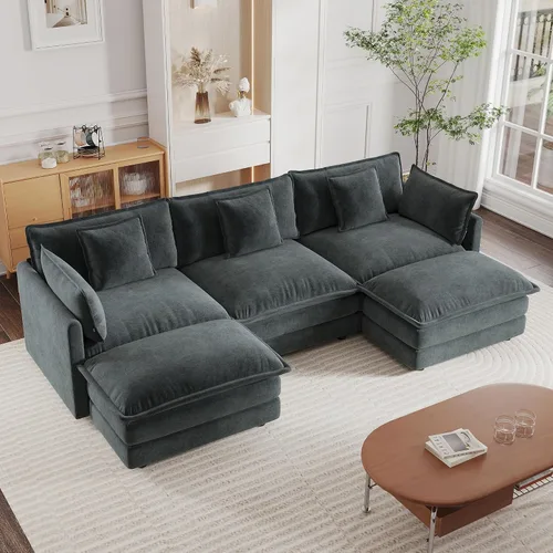 Miniatura 29 de mikibama - Sofá seccional modular, sofá en forma de L de 76.4 pulgadas para sala de estar, sofá cama cómodo tipo nube con otomano móvil, combinación